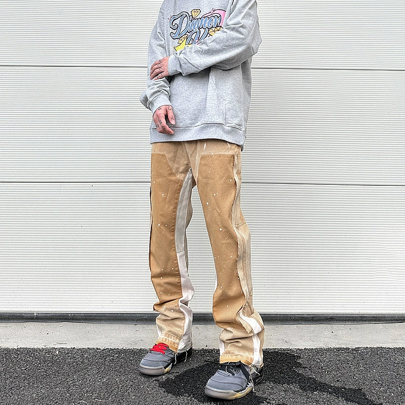 streetwear cleanfit double knee graffiti baggy pants jeans y2k vintage flare denim pants men patchwork patches for women clothes unique jeans style 102