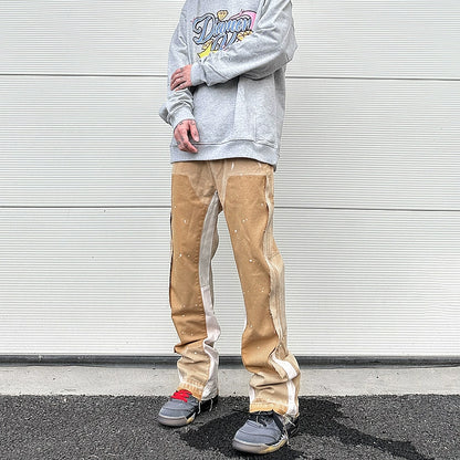 streetwear cleanfit double knee graffiti baggy pants jeans y2k vintage flare denim pants men patchwork patches for women clothes unique jeans style 102