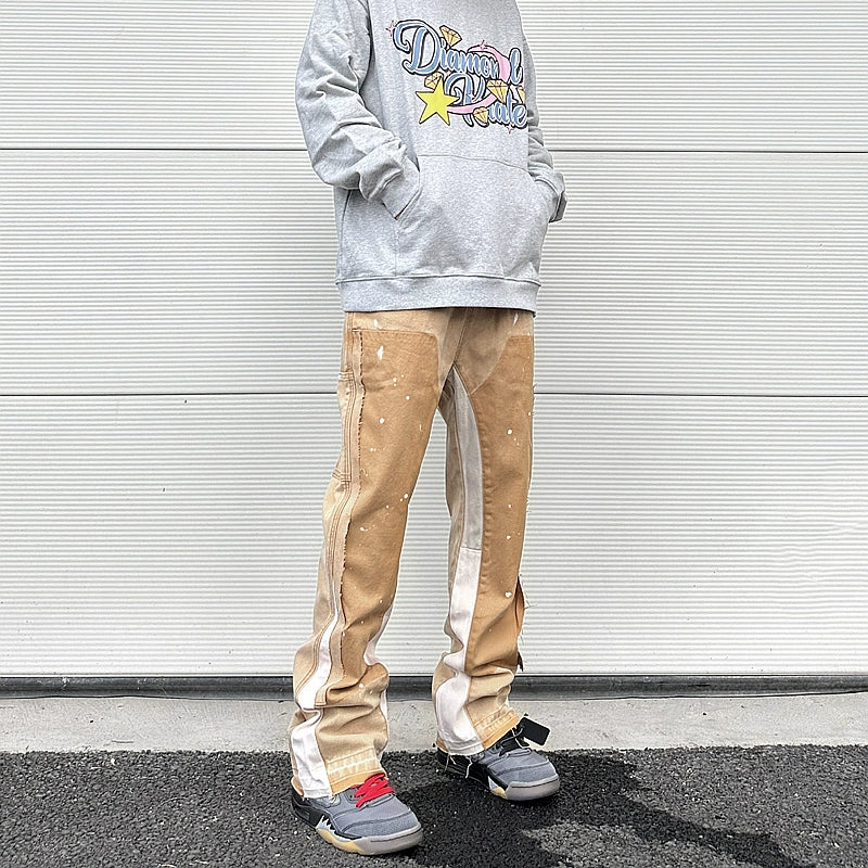 streetwear cleanfit double knee graffiti baggy pants jeans y2k vintage flare denim pants men patchwork patches for women clothes unique jeans style 105