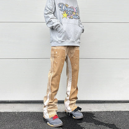 streetwear cleanfit double knee graffiti baggy pants jeans y2k vintage flare denim pants men patchwork patches for women clothes unique jeans style 105