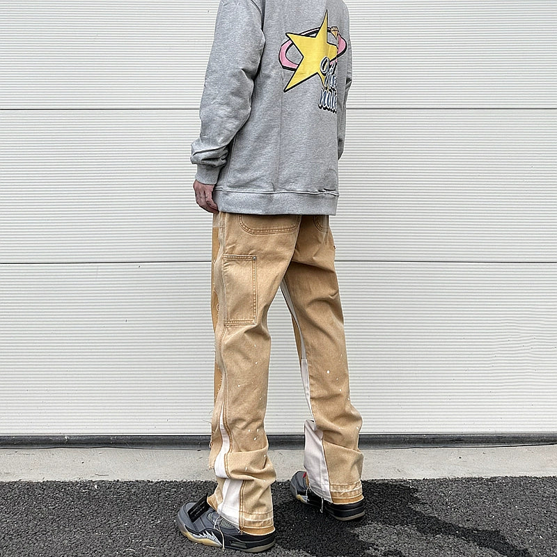 streetwear cleanfit double knee graffiti baggy pants jeans y2k vintage flare denim pants men patchwork patches for women clothes unique jeans style 103