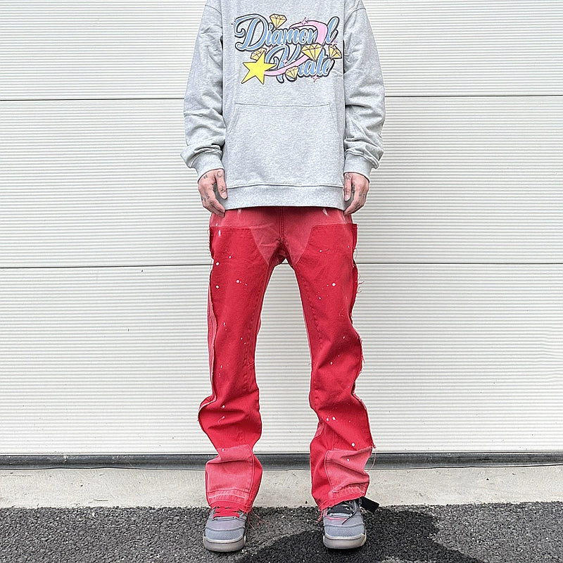 streetwear cleanfit double knee graffiti baggy pants jeans y2k vintage flare denim pants men patchwork patches for women clothes unique jeans style 101