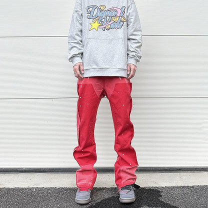 streetwear cleanfit double knee graffiti baggy pants jeans y2k vintage flare denim pants men patchwork patches for women clothes unique jeans style 101