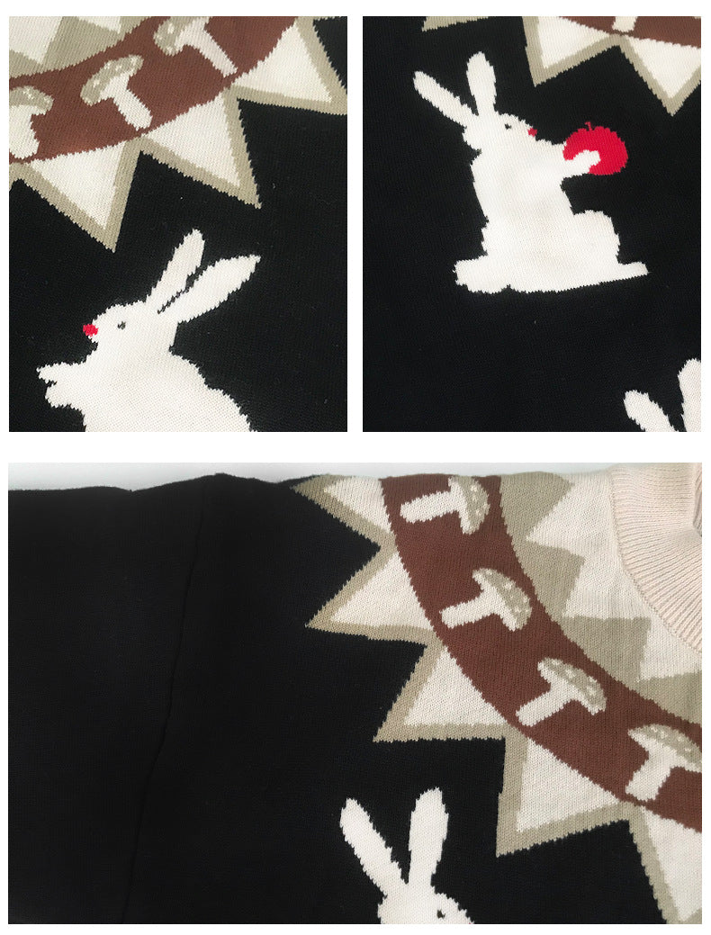 Japanese Knitted Sweater Women Men Cartoon Rabbit Pullover Jumpers Streetwear Hip Hop O-neck Loose Knitwear Sweater Tops Unisex Street King Limited