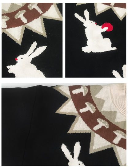 Japanese Knitted Sweater Women Men Cartoon Rabbit Pullover Jumpers Streetwear Hip Hop O-neck Loose Knitwear Sweater Tops Unisex Street King Limited