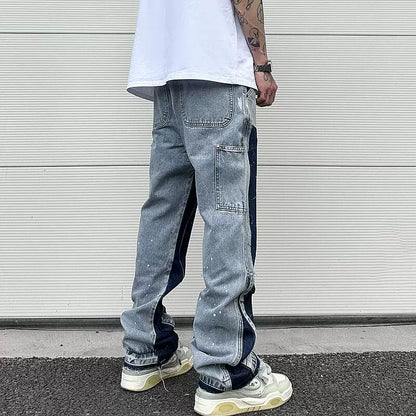 streetwear cleanfit double knee graffiti baggy pants jeans y2k vintage flare denim pants men patchwork patches for women clothes unique jeans style 112