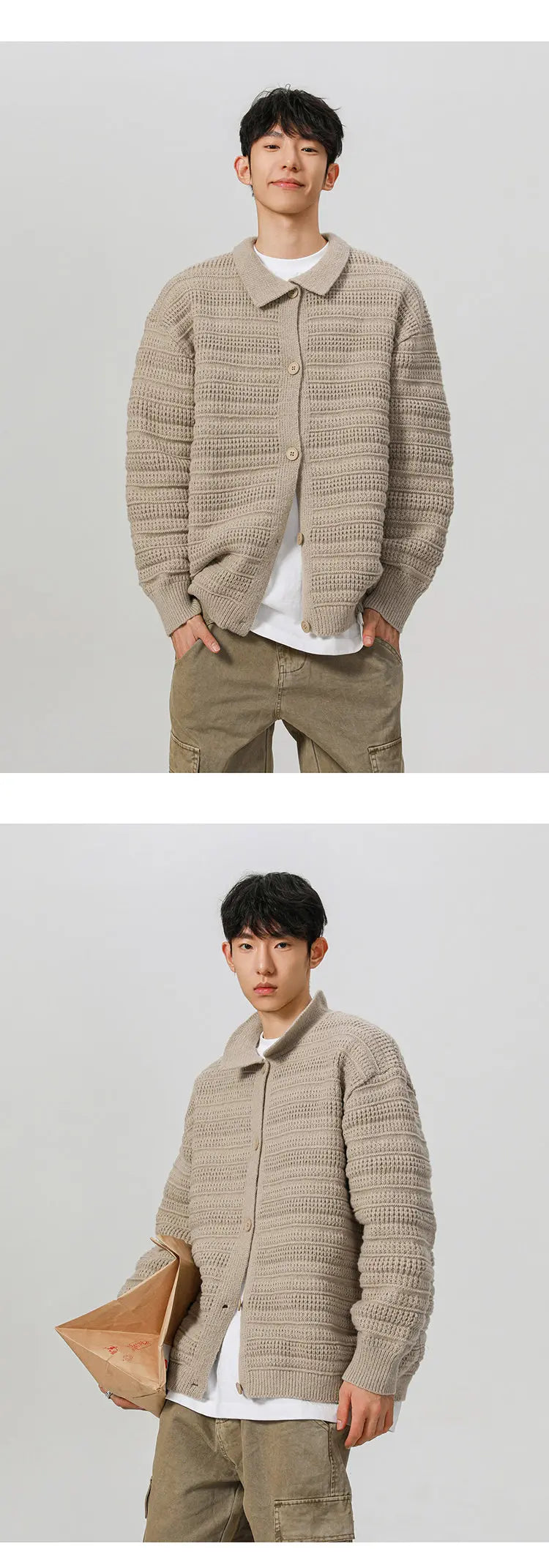men streetwear fashion loose casual retro stripe knitted sweater cardigan jacket autumn knitwear jumper coat outerwear unique default style 1253