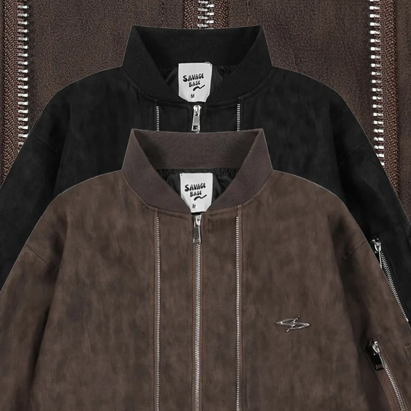 Men's Stand Up Collar PU Leather Jacket Autumn American Workwear Lapel Zipper Short Jacket Trend Casual Solid Color Bomber Coats Street King Limited