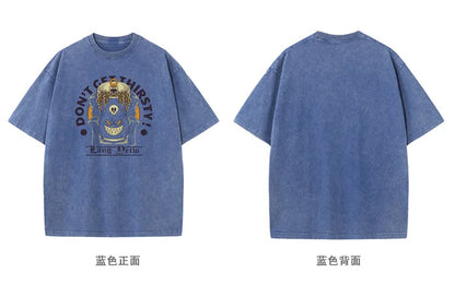 270g Heavyweight American Washed And Distressed Trendy Brand Loose Short-Sleeved T-Shirt For Men In Summer New Street Cotton Street King Limited