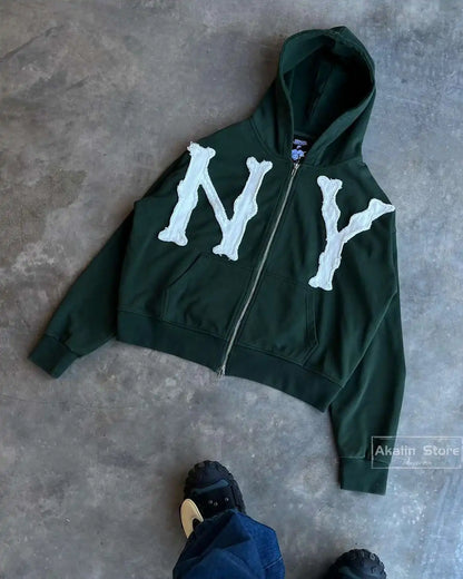 Harajuku Letter Patch Hoodies Oversized Sweatshirt Gothic Goth Zip Up Hoodie 2024 Y2k Clothes Couples Streetwear Men Clothing Street King Limited