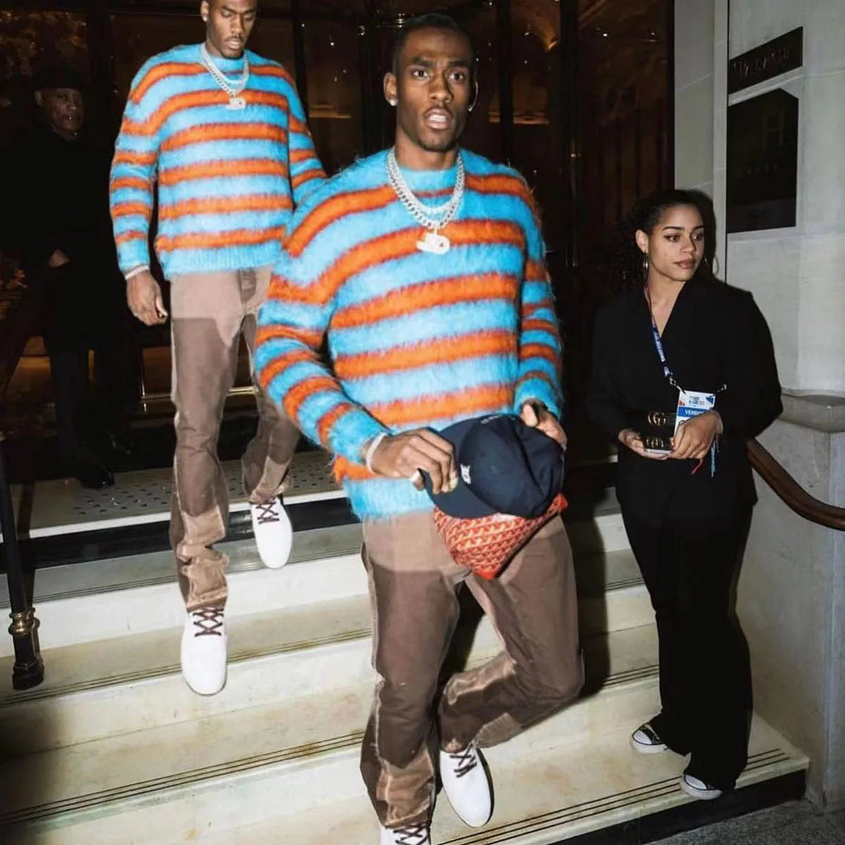 High Street Color Match Striped Autumn and Winter Woolen Sweater for Men and Women Patchwork Baggy Crew Neck Knitted Sweater Street King Limited