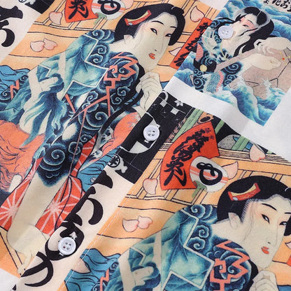 Japanese Retro Ukiyo-e Painting Graphic Printed Long Sleeve Shirts for Men Autumn Fashion Oversized Lapel Single Breasted Shirt Street King Limited