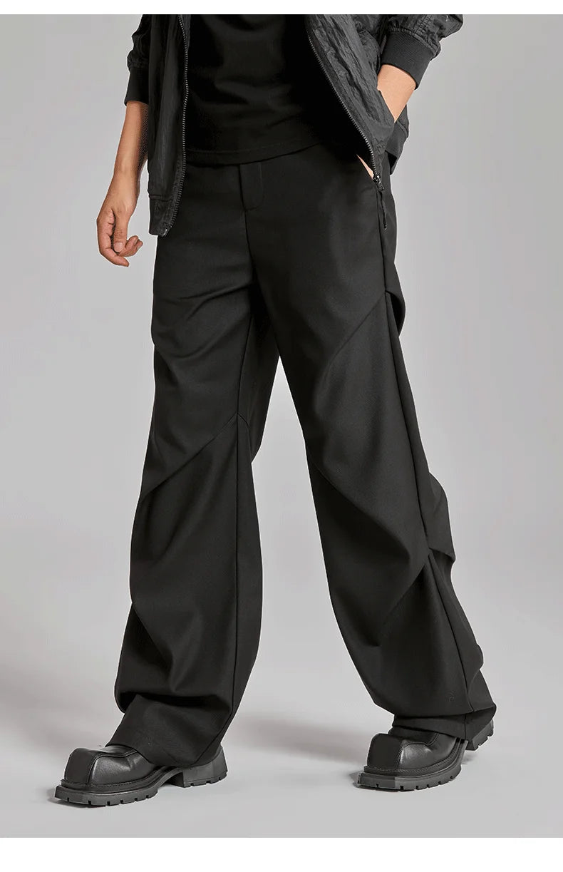extended length edition wrinkle fashion men streetwear fashion hip hop vibe loose casual straight black suit pant trousers unique default style 1824