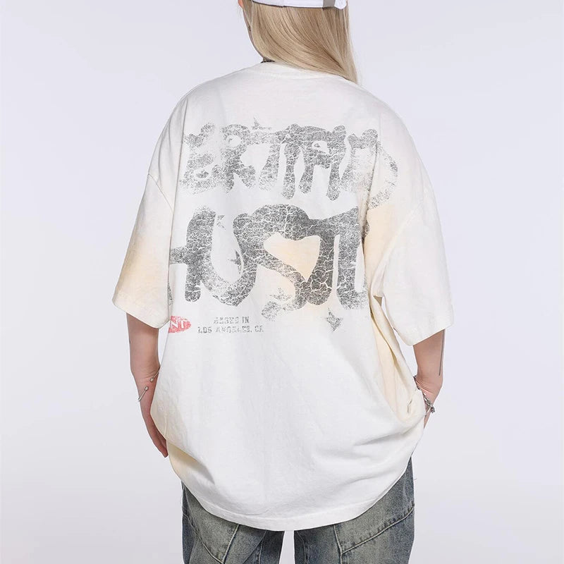 Saint T-shirts New Vintage Wash Letter Printing Chaopai High Street Men Woman Loose Casual Short Sleeve Top Tee Street King Limited