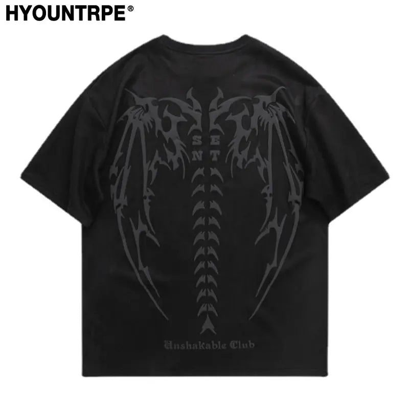 Men Oversized T Shirt Skull Skeleton Printed  Harajuku Streetwear Tshirts Fashion Casual Loose Suede Hip Hop Y2K T-shirt Tops Street King Limited