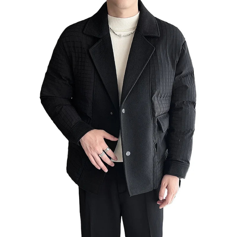 winter splice wool suit collar padded cotton jacket men business casual fashion loose thick warm parkas jacket coat outerwear menswear bottoms