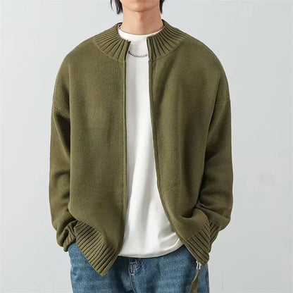 Autumn Solid Solor Zipper Cardigan For Men Letter Printed Crewneck Knitted Sweater Casual Loose Pull Homme Knitwear Jackets Street King Limited