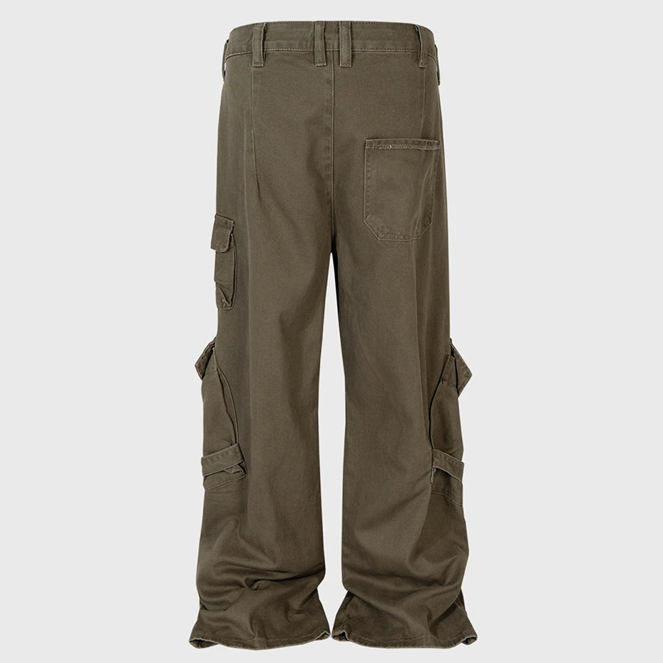 mens baggy jeans ribbon pockets loose cargo pants luxury designer man denim pants jeans trousers multi-pocket cargos
