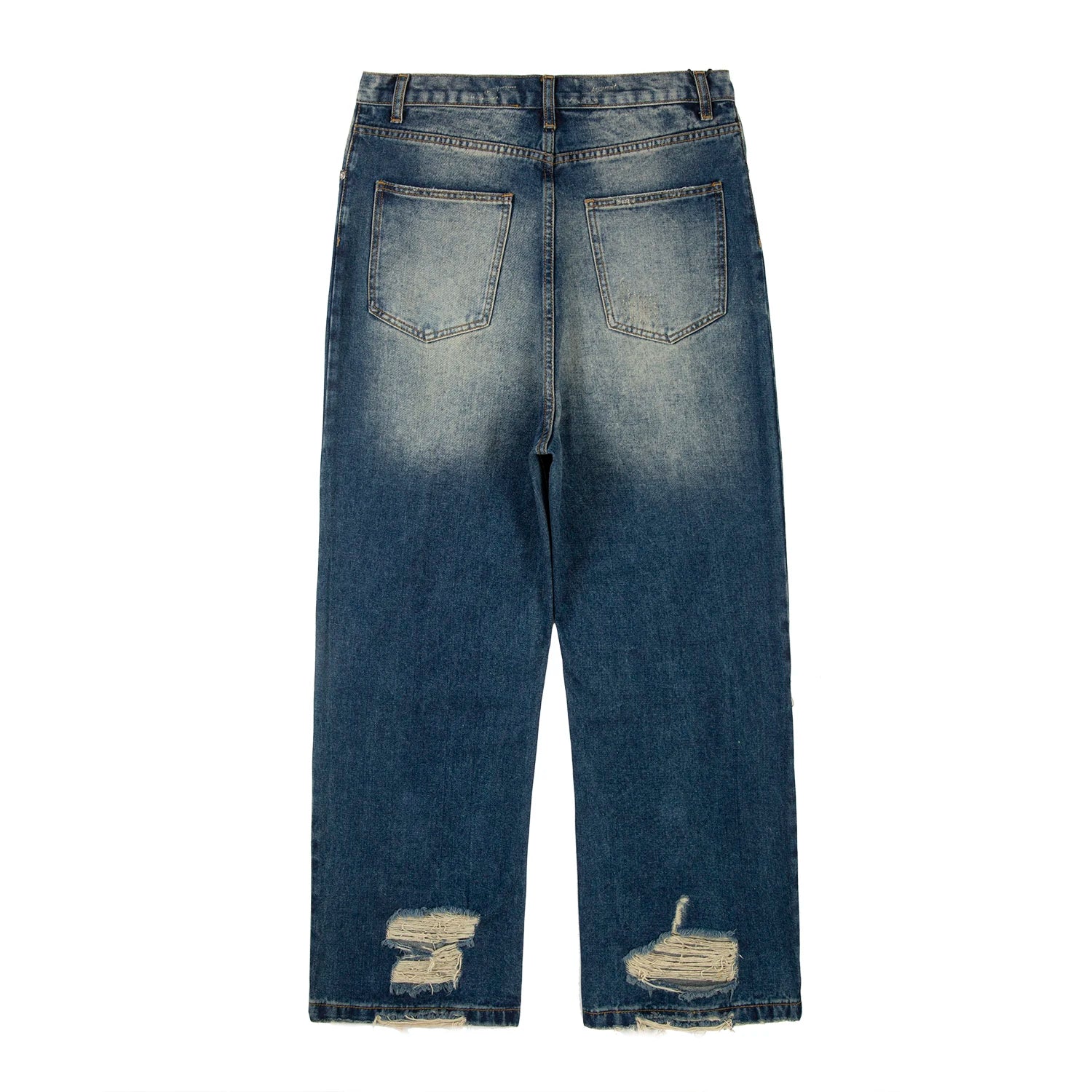 Hip Hop Washed Knee Hole Baggy Wide Leg Casual Jeans for Men Y2K Ripped Loose Distressed Denim Trousers Oversized Cargo Pants Street King Limited