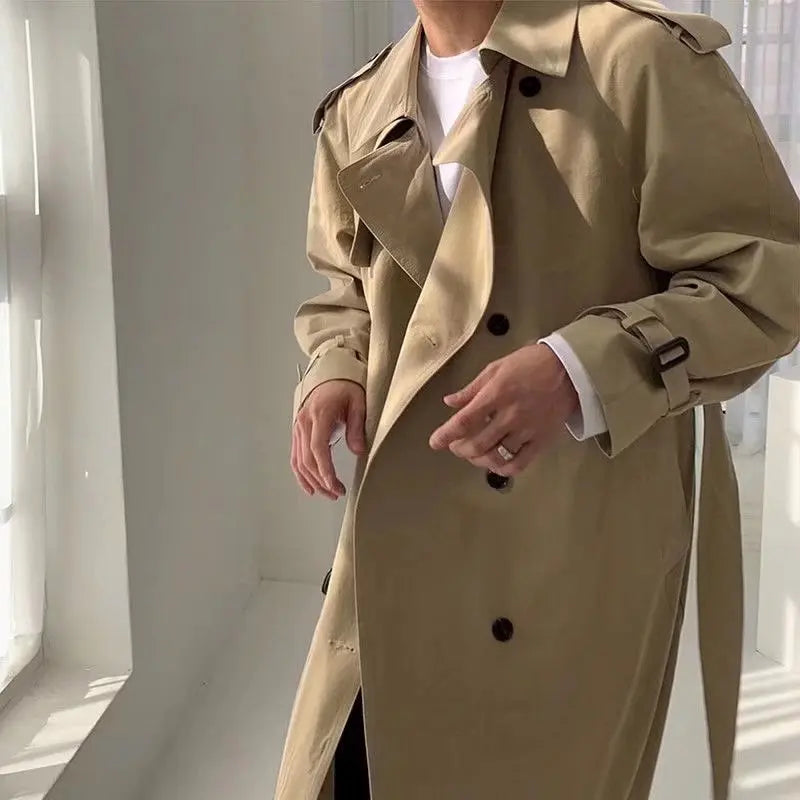 Khaki Black Trench Coat Men Fashion Autumn Oversized Long Coat Men Korean Loose Windbreaker Jacket Mens Overcoat M-2XL Street King Limited
