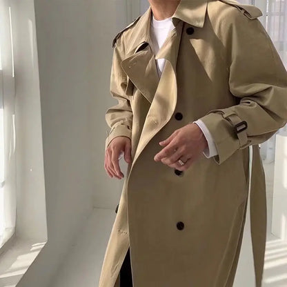 Khaki Black Trench Coat Men Fashion Autumn Oversized Long Coat Men Korean Loose Windbreaker Jacket Mens Overcoat M-2XL Street King Limited