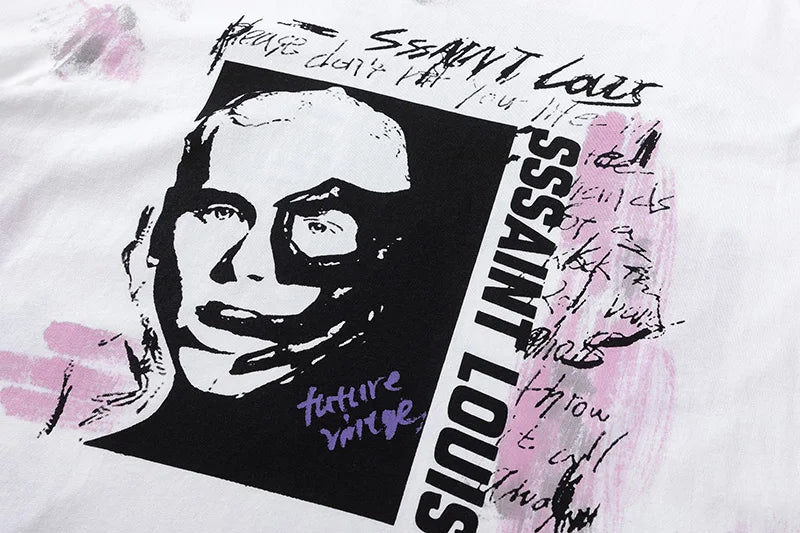 2024ss Saint Louis T-shirts Men Woman Good Quality Cotton Loose Wash White Nightmare Debris Printing Top Tees Street King Limited