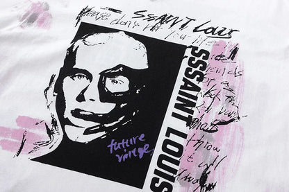 2024ss Saint Louis T-shirts Men Woman Good Quality Cotton Loose Wash White Nightmare Debris Printing Top Tees Street King Limited