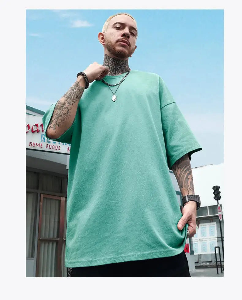 National trend short-sleeved men and women ins print graffiti loose tight couple wear summer trend five-point half-sleeved tops Street King Limited