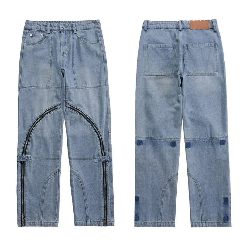 fashion denim straight pants hip hop jeans with zipper streetwear trousers new summer casual joggers men designer jeans for men unique joggers style 134