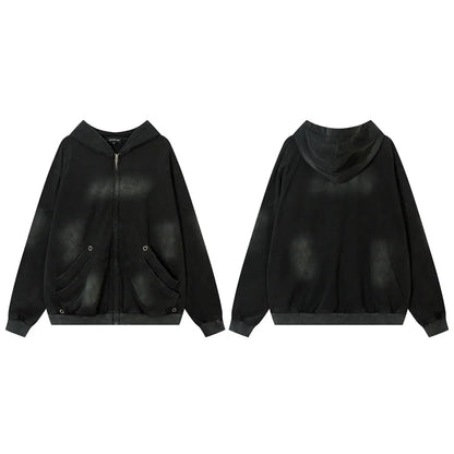Vintage Zip Up Hoodie Jacket Y2K Punk Gothic Loose Washed Hooded Sweatshirt Coat 2024 Harajuku Cotton Streetwear Street King Limited