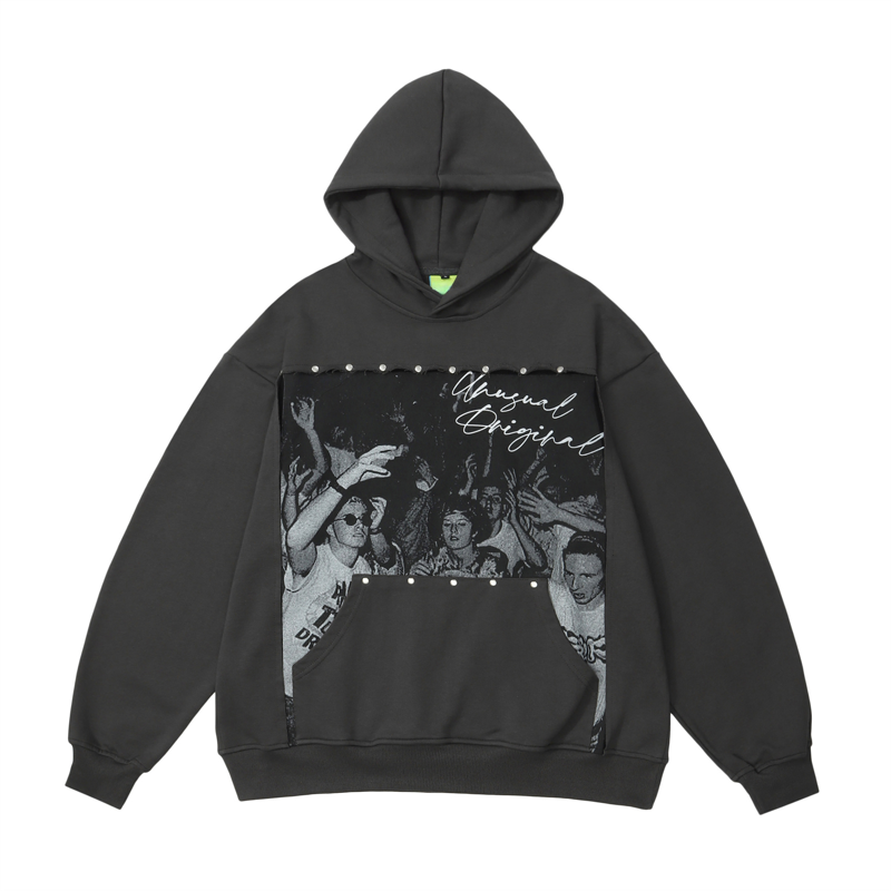 Fashion Punk Rivets Hoodies Pullover Hooded Sweatshirts Harajuku Women Streetwear Skateboard Casual Patchwork Tops Men Hoodies Street King Limited