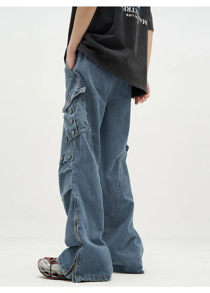 punk rivet denim jeans pants mens 2023 harajuku streetwear bottom zipper cotton casual oversize joggers straight pants trousers casual joggers