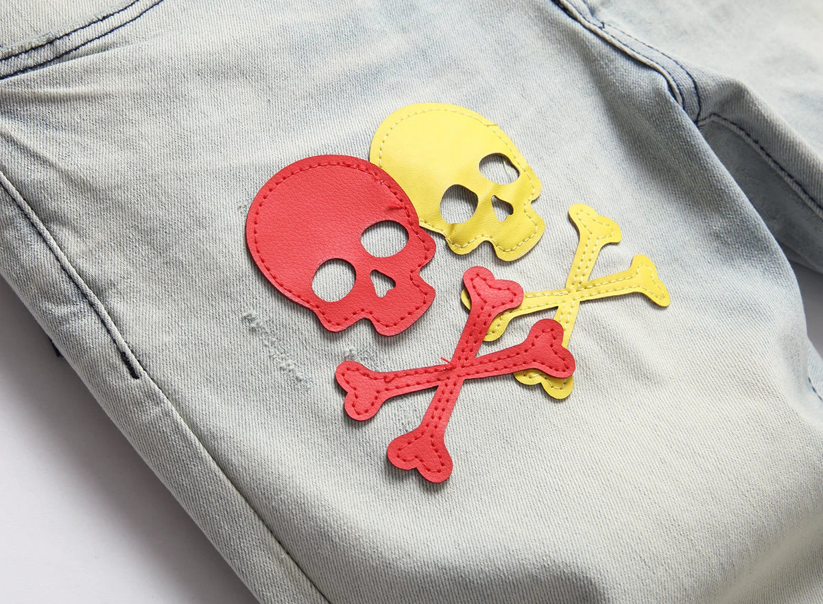2023 brand new patch light skull head bone chemist tie dyed jeans cotton denim pants comfort casual skinny jeans 32 44 266 unique jeans style 5651