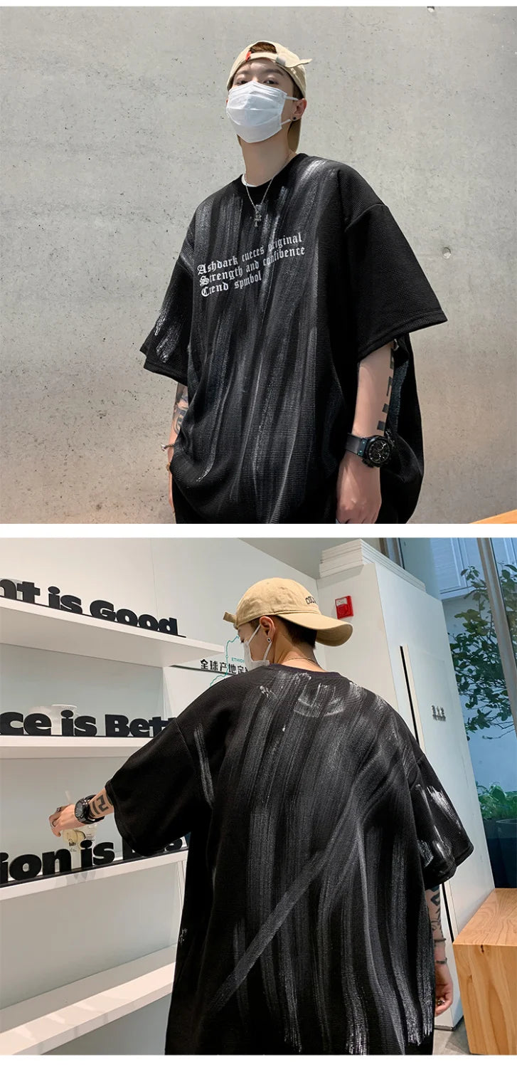 American retro loose summer short-sleeved T-shirt men's new trendy brand handsome high street casual half-sleeved tops y2k tops Street King Limited
