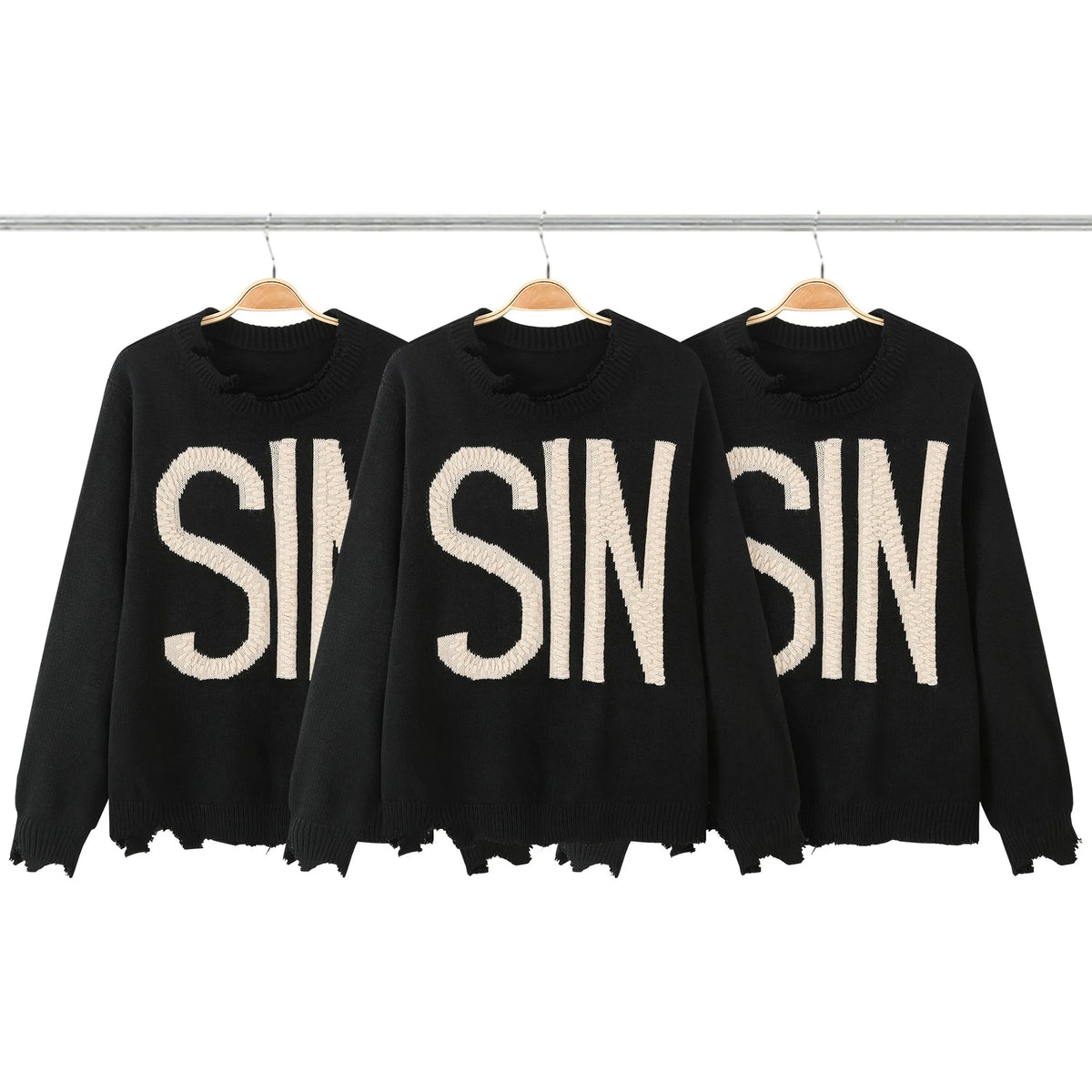 New 2023 Men Luxury Sin Youth Black Gentleman Classic Hole Cotton Knit Casual Sweaters Pullover US Size S M L High Drake #630 Street King Limited
