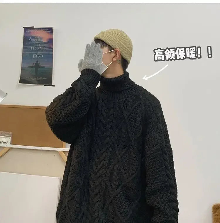 Retro turtleneck sweater for men in autumn and winter loose and versatile high street sweater trendy brand ins casual jacket top Street King Limited