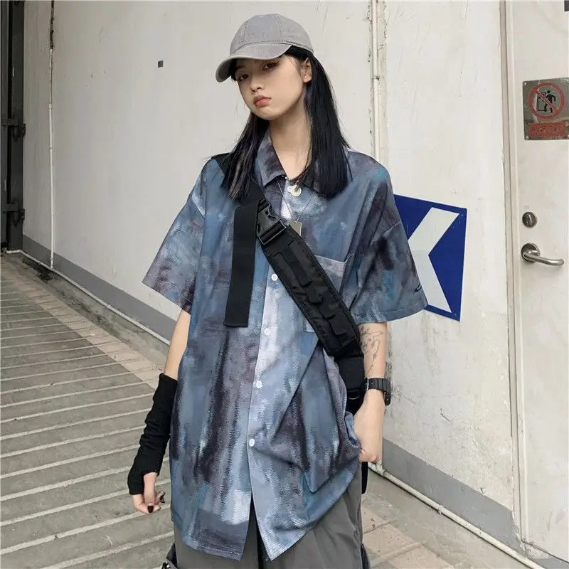 Korean style shirts for men and women 2024 new summer design niche retro tie-dye shirts loose short-sleeved tops trendy y2k tops Street King Limited