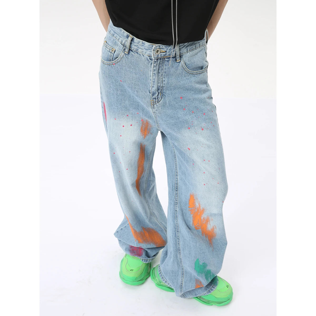 vintage graffiti baggy jeans mens streetwear hip hop loose blue denim pants hi street luxury designer jeans trousers man urban skinny jeans