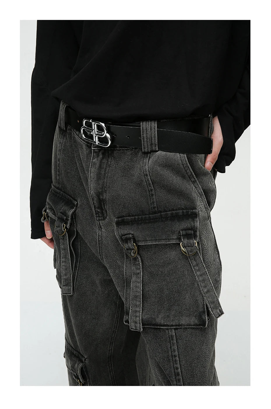 multi pocket cargo jeans men korean fashion loose straight denim pants unique cargo style 514