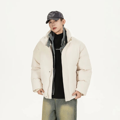 Winter Splice Denim Cotton-padded Jacket Men Women Stand Collar Fashion Loose Casual Thicken Warm Parkas Jacket Boyfriend Coat Street King Limited