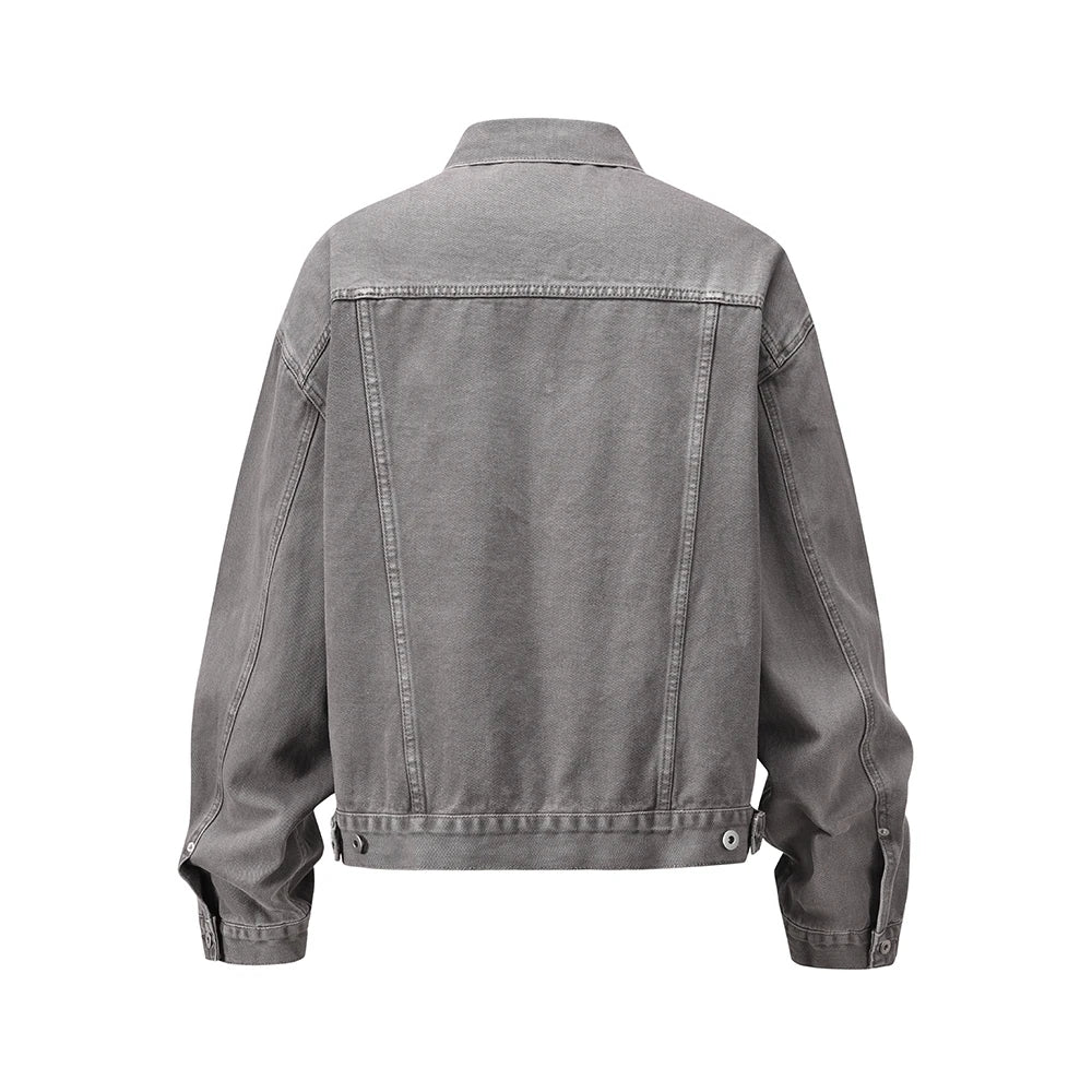 2023 autumn and winter solid color washed gray jeans jackets for men harajuku cleanfit baggy y2k denim coat oversized loose tops urban skinny jeans