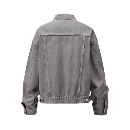 2023 autumn and winter solid color washed gray jeans jackets for men harajuku cleanfit baggy y2k denim coat oversized loose tops urban skinny jeans