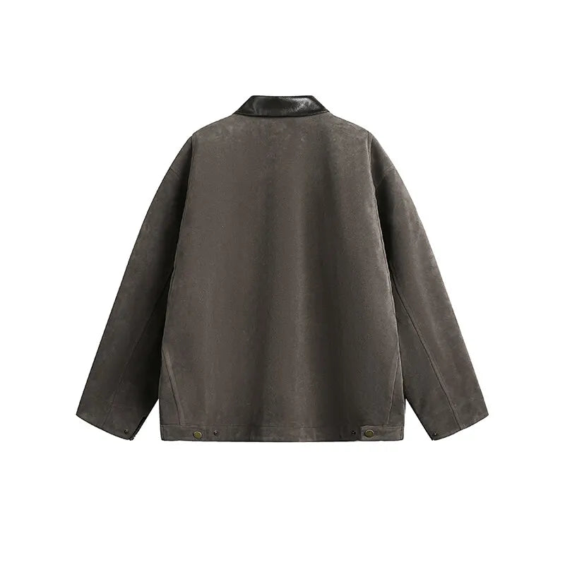 2025 american streetwear retro leather collar bomber jacket men loose casual fashion short cargo jacket spring autumn coat unique cargo style 439