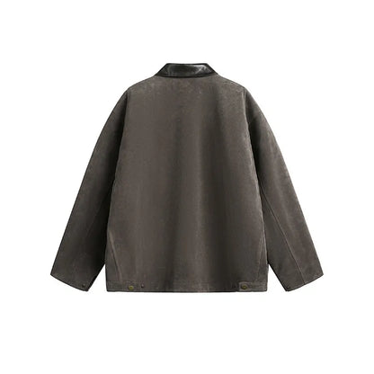 2025 american streetwear retro leather collar bomber jacket men loose casual fashion short cargo jacket spring autumn coat unique cargo style 439