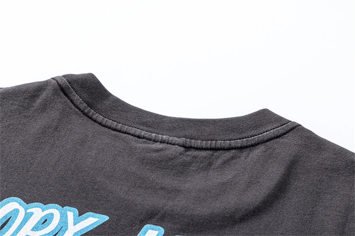 90s Summer Vintage Style Pentagram printed washed vintage Retro Quality short sleeved T-shirt Tops For Men Street King Limited