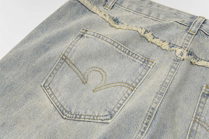 vintage ripped patchwork baggy jeans mens streetwear hip hop loose blue jeans trousers y2k distressed straight denim pants man unique jeans style 4223