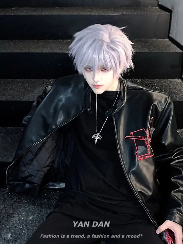Harajuku Retro Vintage EVA Leather Jackets American High Street Handsome High End Stand up Collar Motorcycle Suit Men Clothing Street King Limited
