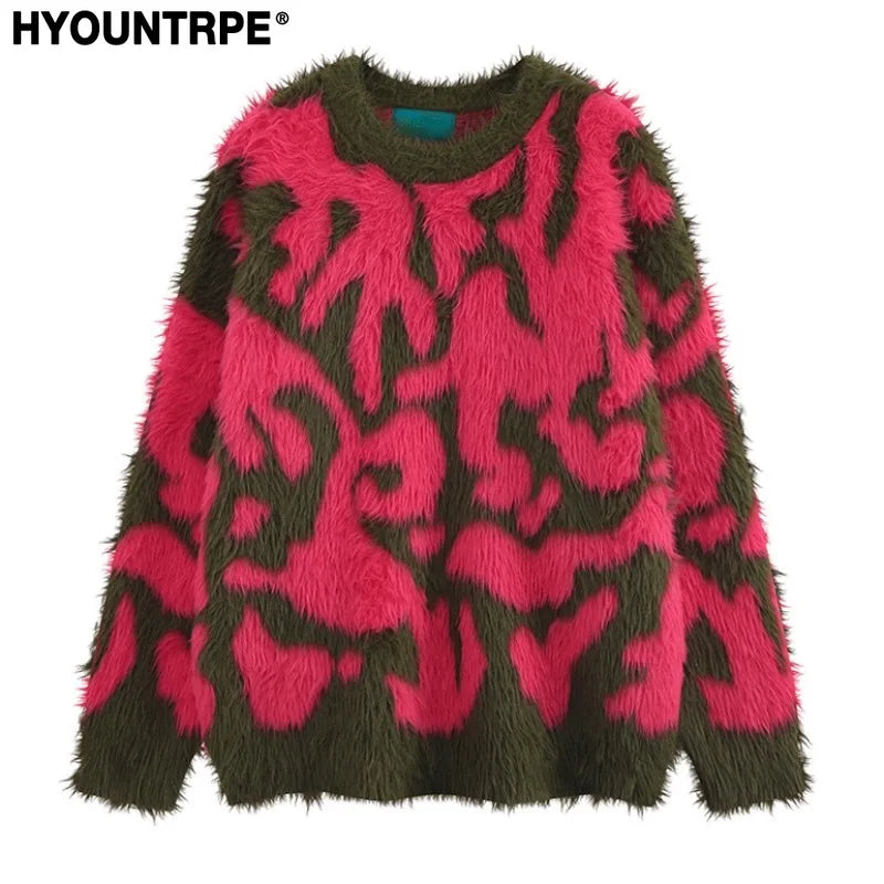 Irregular Contrast Color Knitted Sweater Unisex Harajuku Sweater Casual Warm Furry Pullover Streetwear Sweaters Jumpers Knitwear Street King Limited