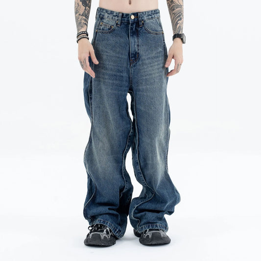 2024 autumn and winter new wave pants wash do old outline jeans urban skinny jeans
