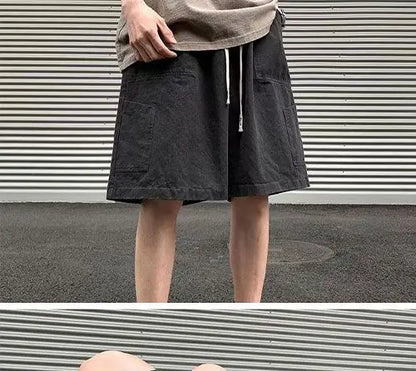 Korean Khaki Cargo Shorts for Men and Women in Summer Y2K Japanese Retro Casual Wide-leg Harajuku Trendy Sports Shorts Street King Limited